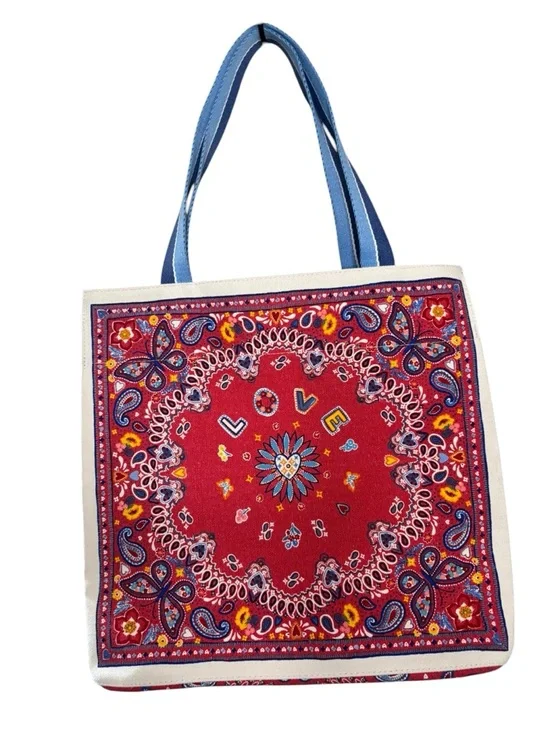 Brighton “Brighton Love Butterfly” Canvas Tote Bag Red Blue Bandana Print Large - Picture 4 of 9